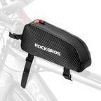 Die schwarze ROCKBROS Oberrohrtasche 039BK freigestellt von schräg vorn.