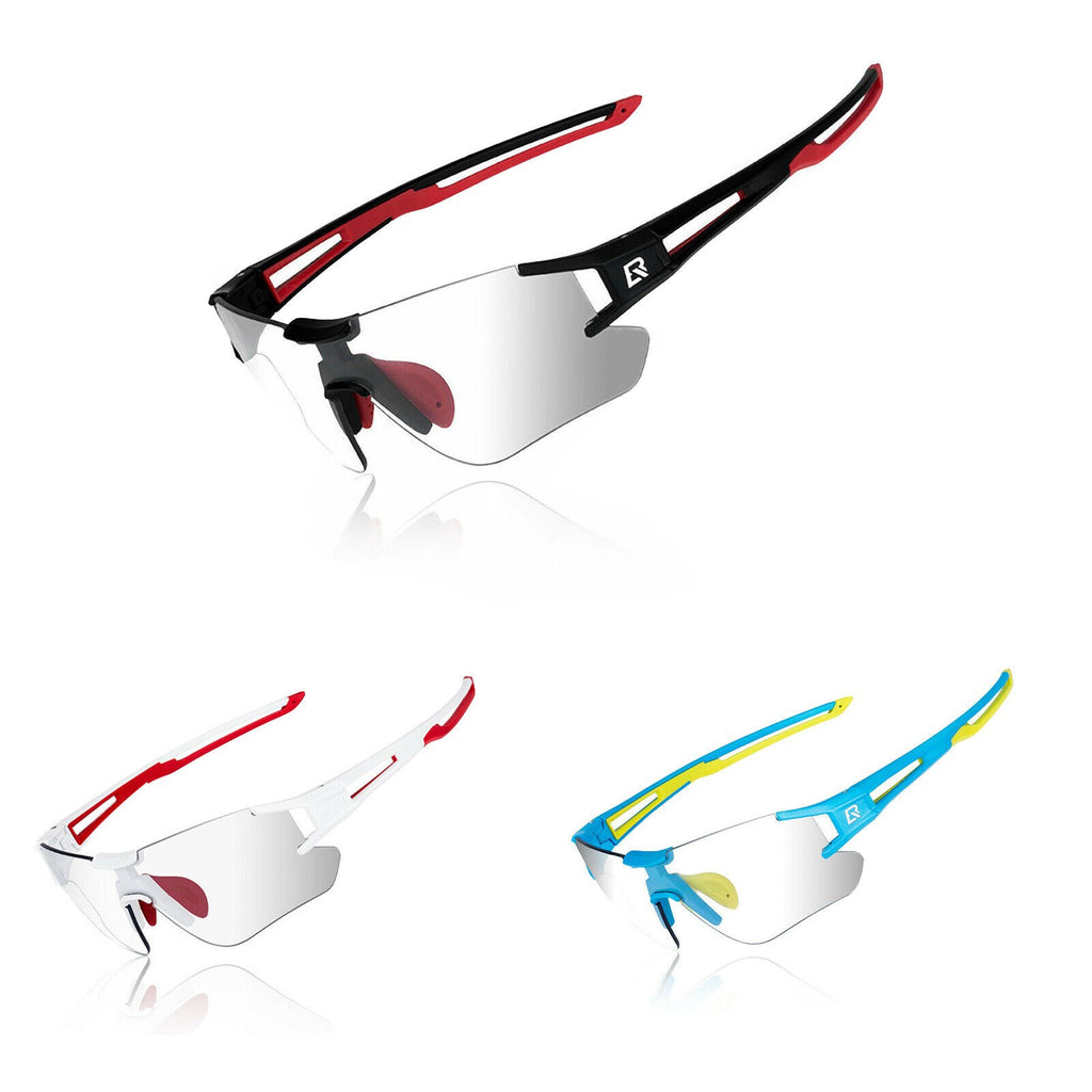 Die rahmenlose Sportbrille auf dunkler Unterlage, Glas mit rotem Spiegel.
