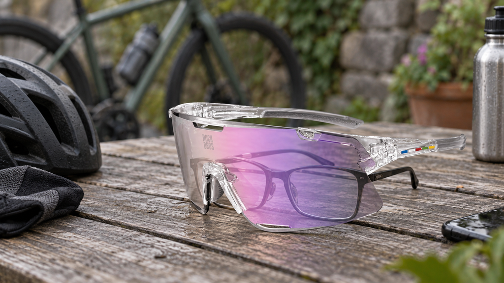 Road to Sky Überbrille – mit einer Korrekturbrille auf einer Holzbank