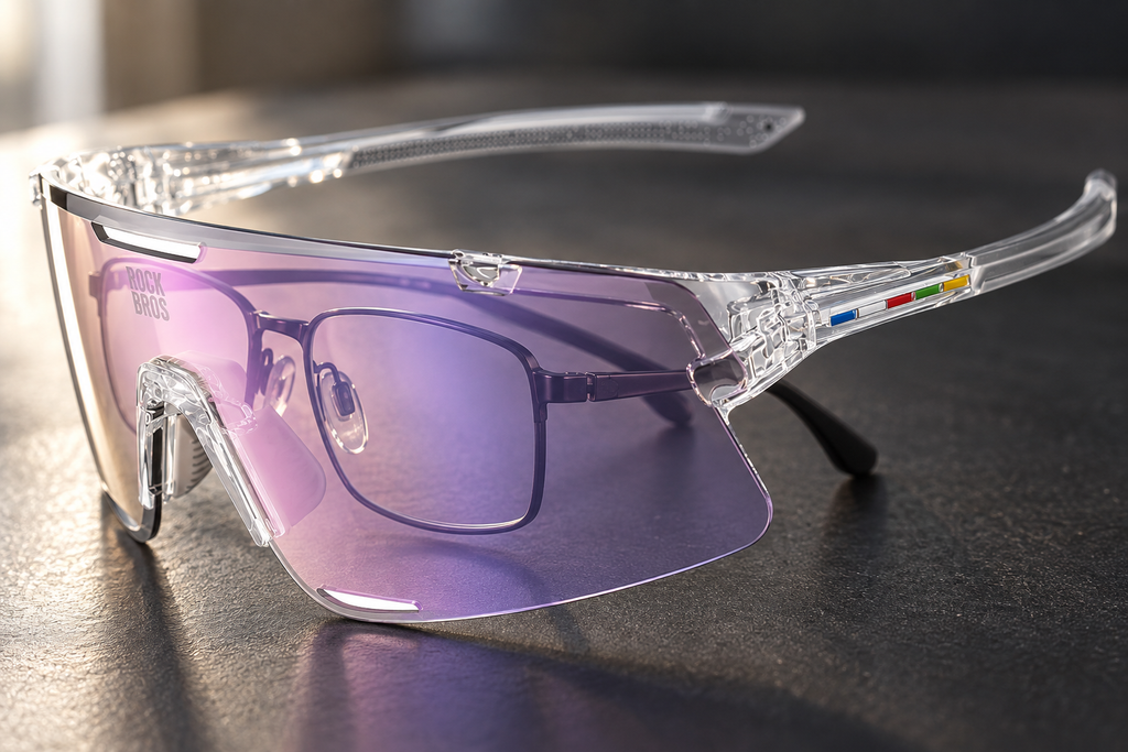Road to Sky Überbrille – Nahaufnahme mit Korrekturbrille