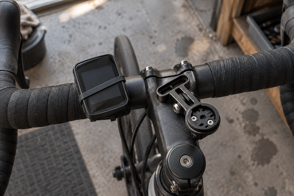 Computerhalterung Mini – am Lenker neben einem Fahrradcomputer