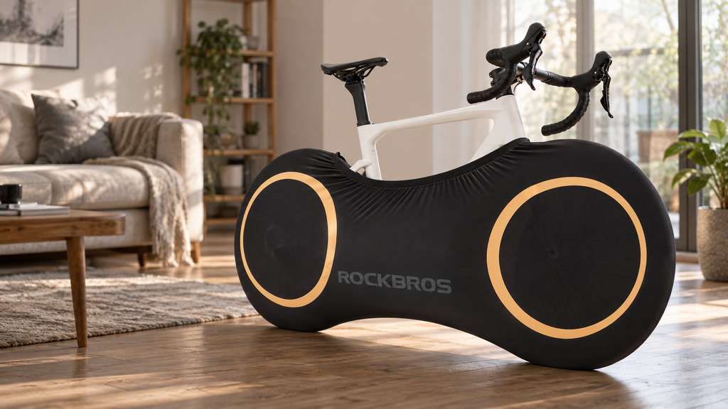 Fahrradabdeckung – am Fahrrad auf einem Holzboden
