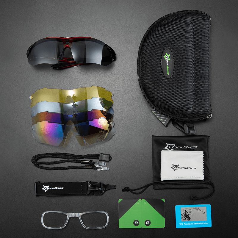 ROCKBROS Fahrradbrille mit 5 Wechselgläsern, Lieferumfang und Innenansicht (2)