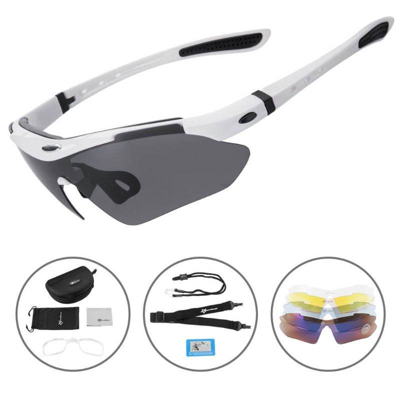 ROCKBROS Sportbrille polarisiert UV-Schutz · Weiß/Schwarz, Lieferumfang und Innenansicht