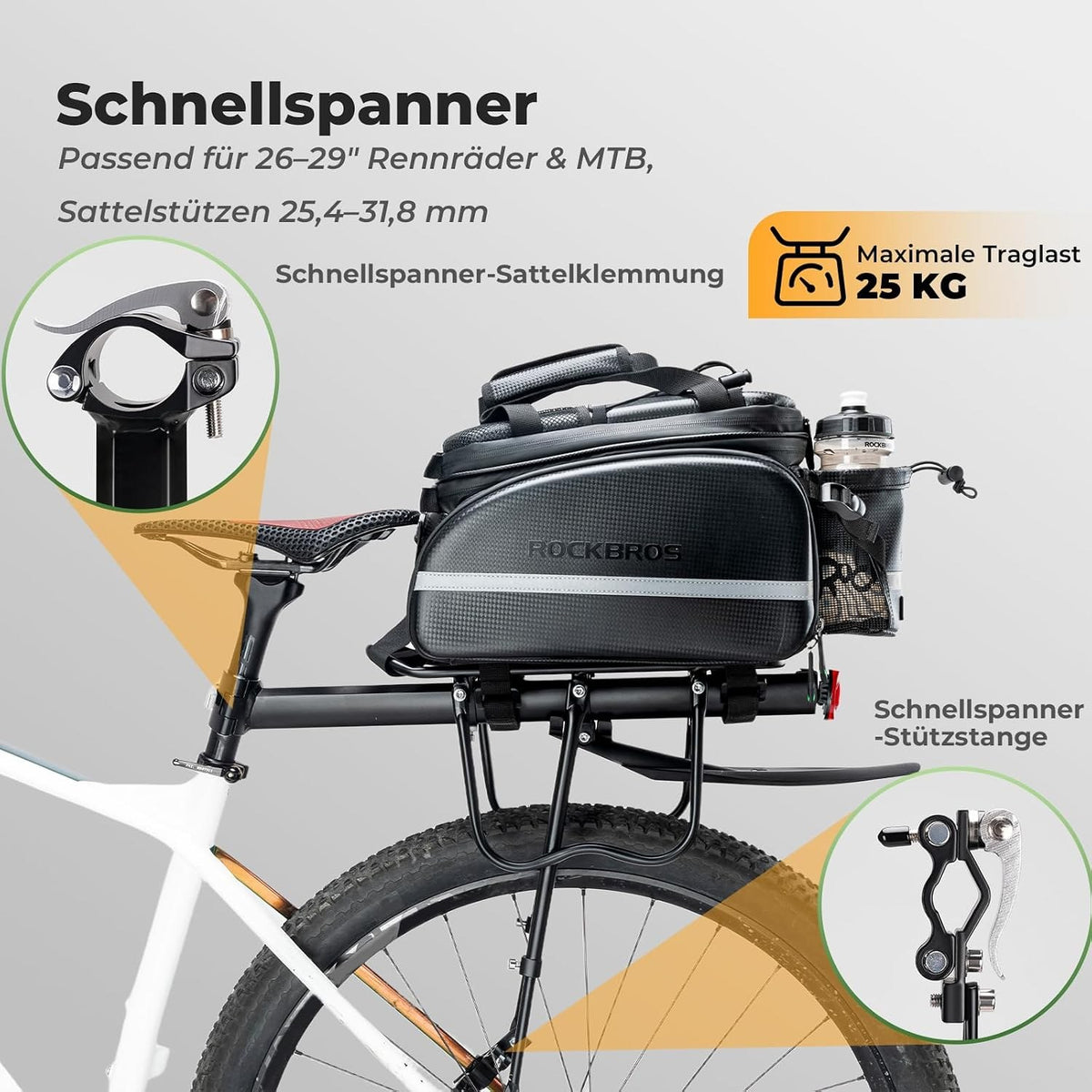 ROCKBROS Fahrrad Gepäckträger aus Alu mit Schutzblech & Schnellspanner