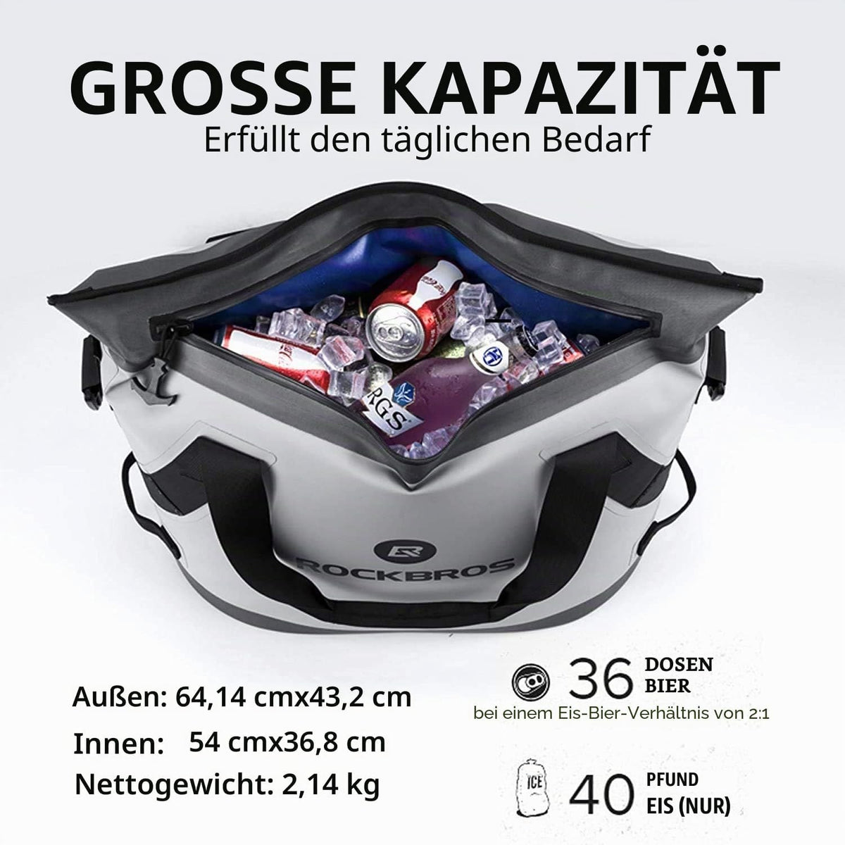ROCKBROS Kühltasche Wasserdicht Kühler 17L Picknicktasche Isolierte Kühlbox