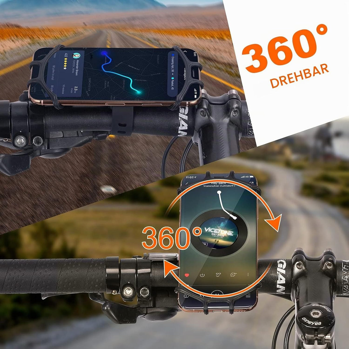 ROCKBROS Fahrrad Handyhalterung 360 Grad Drehbar für 4.0-6.8 Zoll Smartphone