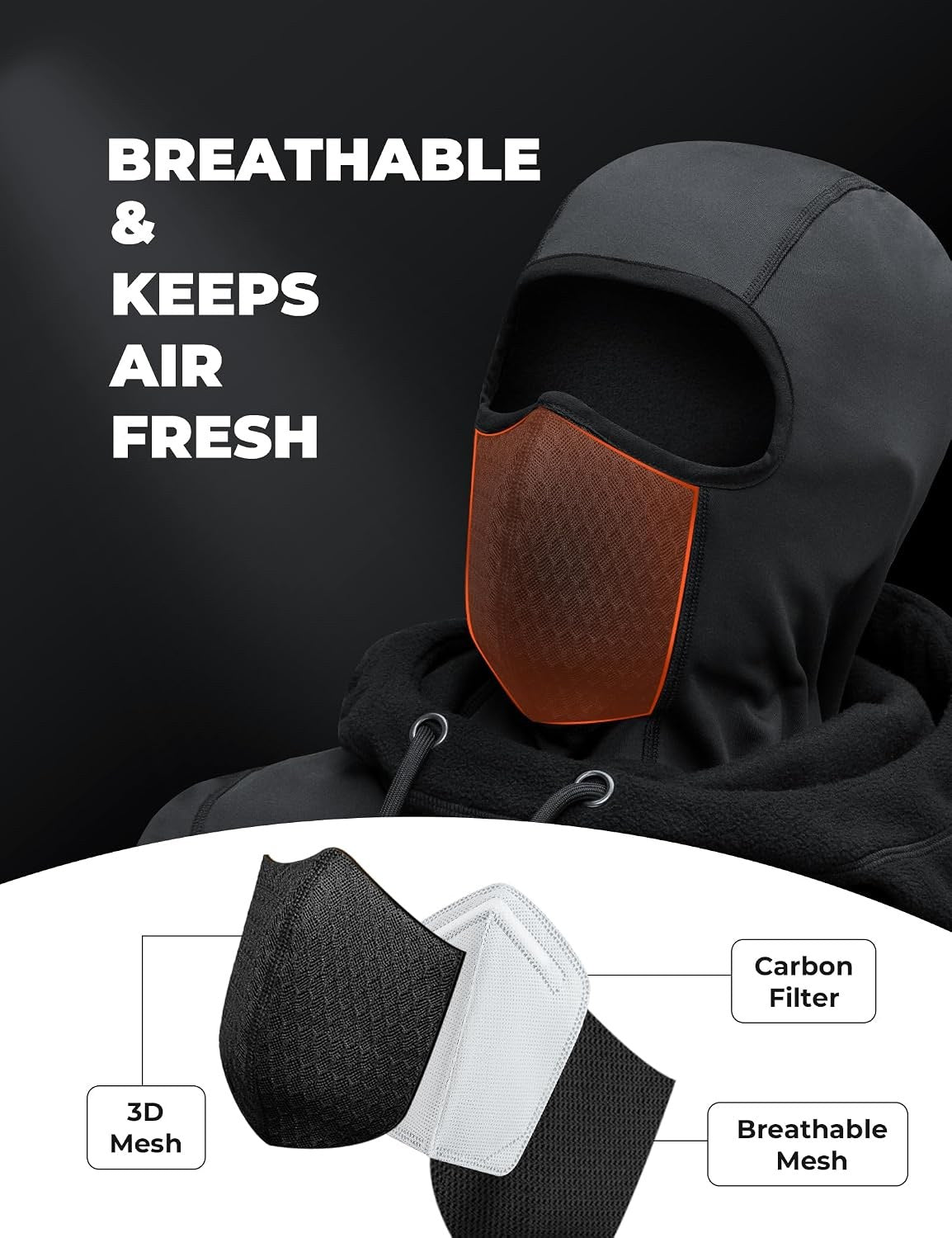 ROCKBROS Winter Sturmhaube, Fleece-Balaclava mit Kapuze für Damen & Herren