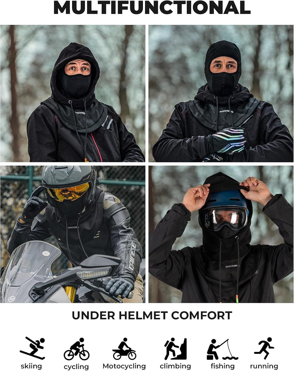 ROCKBROS Winter Sturmhaube, Fleece-Balaclava mit Kapuze für Damen & Herren