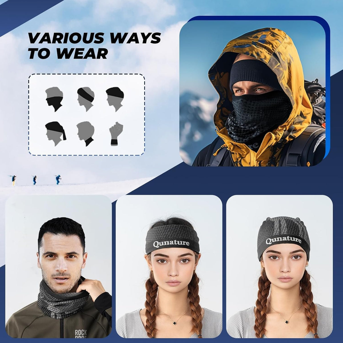 Qunature Multifunktionstuch Schlauchschal Winter Halstuch Winddichter Elastischer