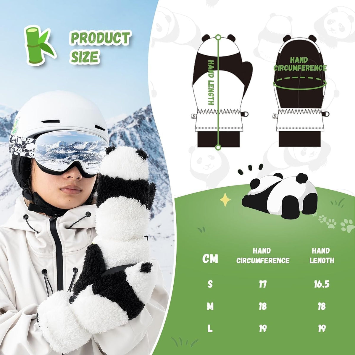 Qunature Skihandschuhe Panda-Design Handschuhe für Kinder von 4–12 Jahren