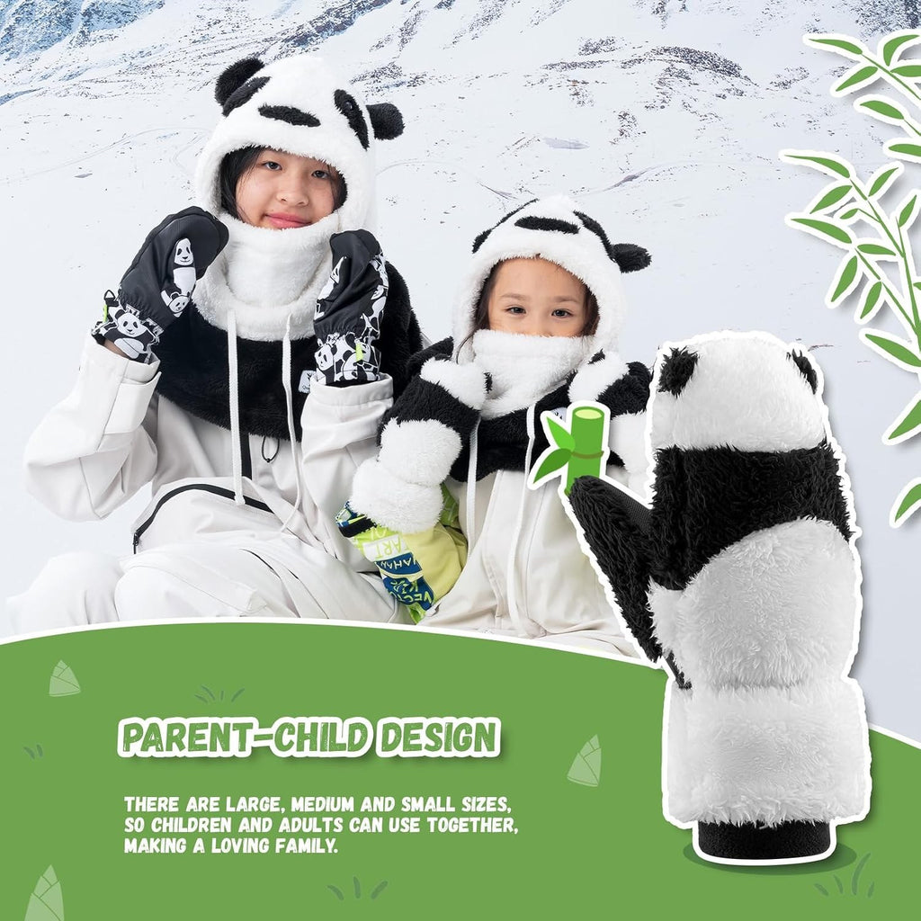 Qunature Skihandschuhe Panda-Design Handschuhe für Kinder von 4–12 Jahren