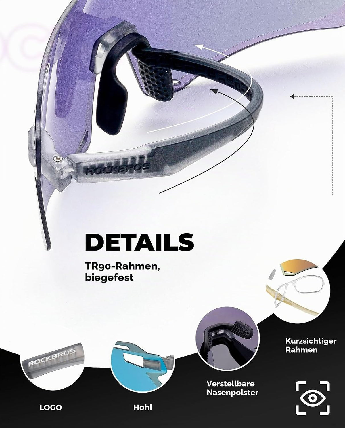 ROCKBROS Fahrradbrille TR90 Rahmen Polarisierte Sportsonnenbrille Radbrille