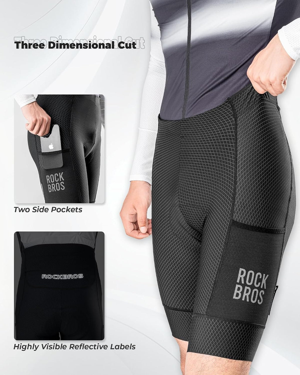 ROCKBROS Kurz Fahrradhose Herren 3D Gepolsterte Radlerhose mit Tasche
