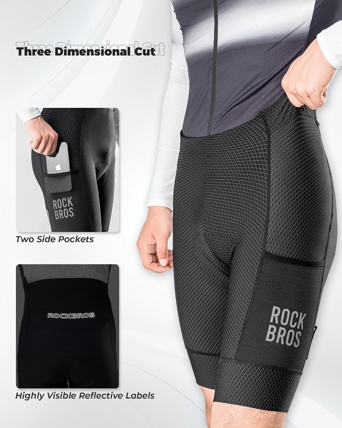 ROCKBROS Kurz Fahrradhose Herren 3D Gepolsterte Radlerhose mit Tasche