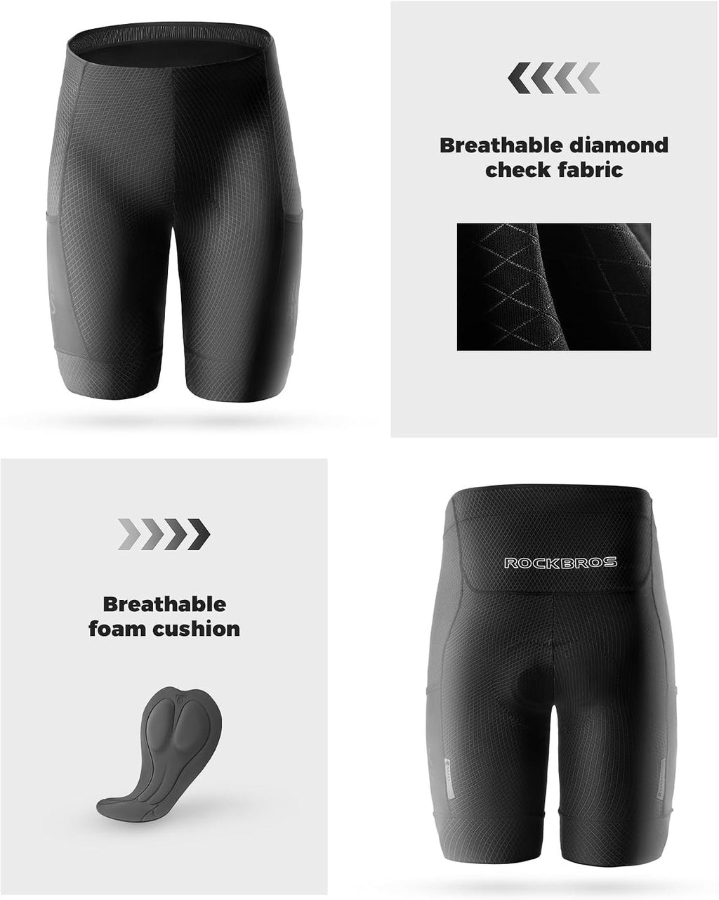 ROCKBROS Kurz Fahrradhose Herren 3D Gepolsterte Radlerhose mit Tasche