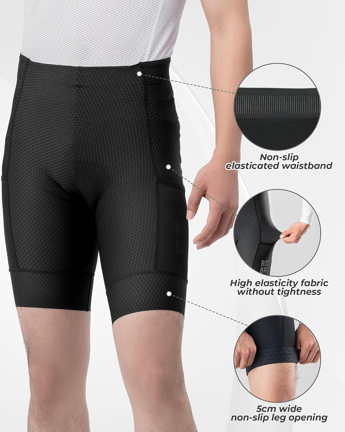 ROCKBROS Kurz Fahrradhose Herren 3D Gepolsterte Radlerhose mit Tasche