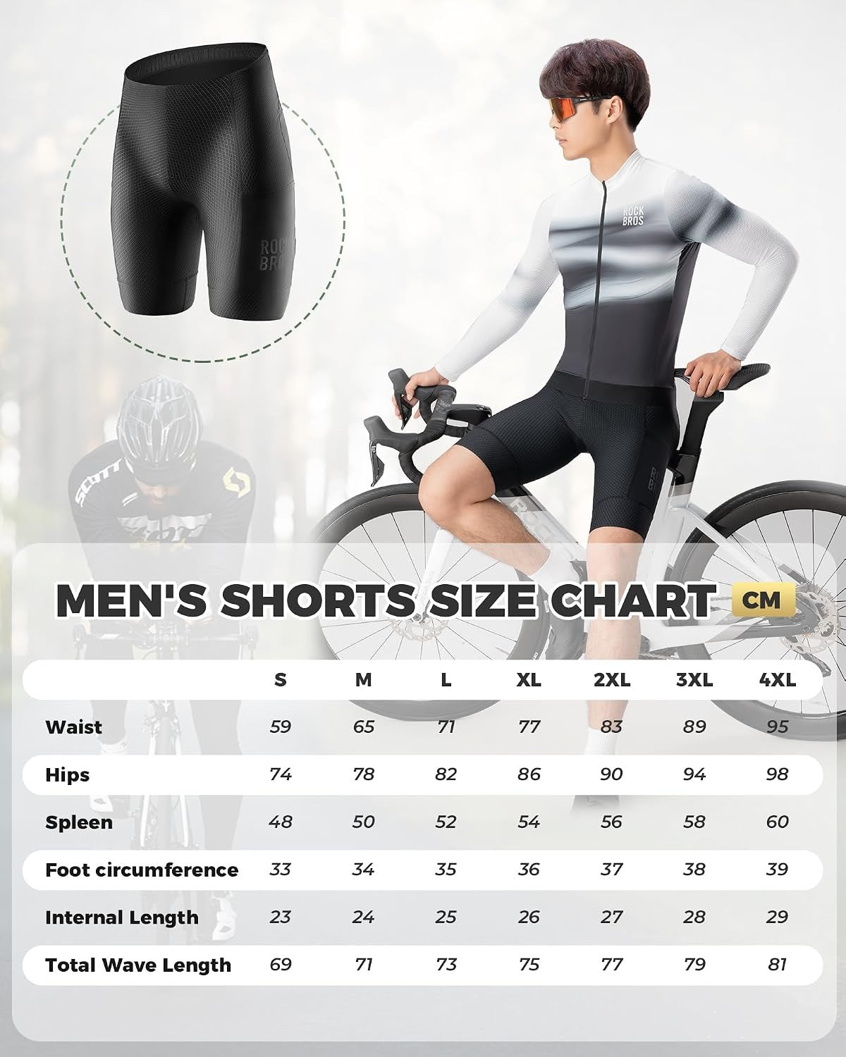 ROCKBROS Kurz Fahrradhose Herren 3D Gepolsterte Radlerhose mit Tasche