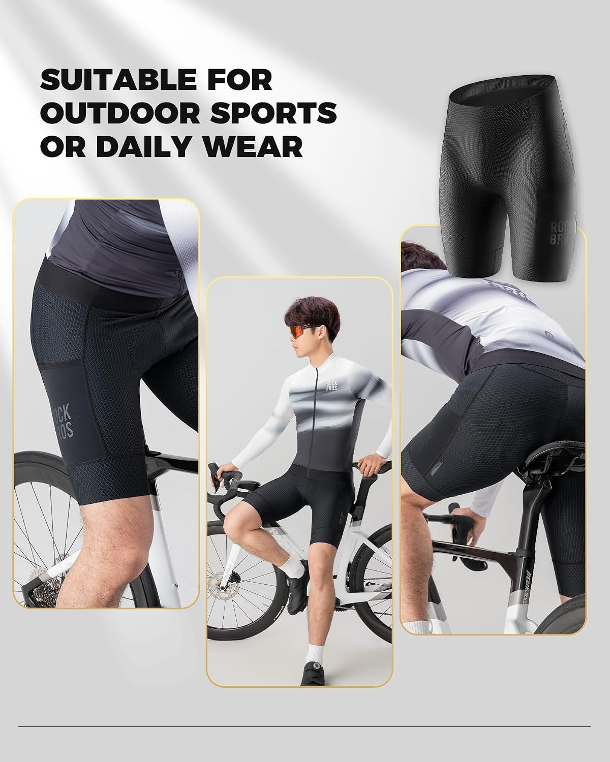 ROCKBROS Kurz Fahrradhose Herren 3D Gepolsterte Radlerhose mit Tasche