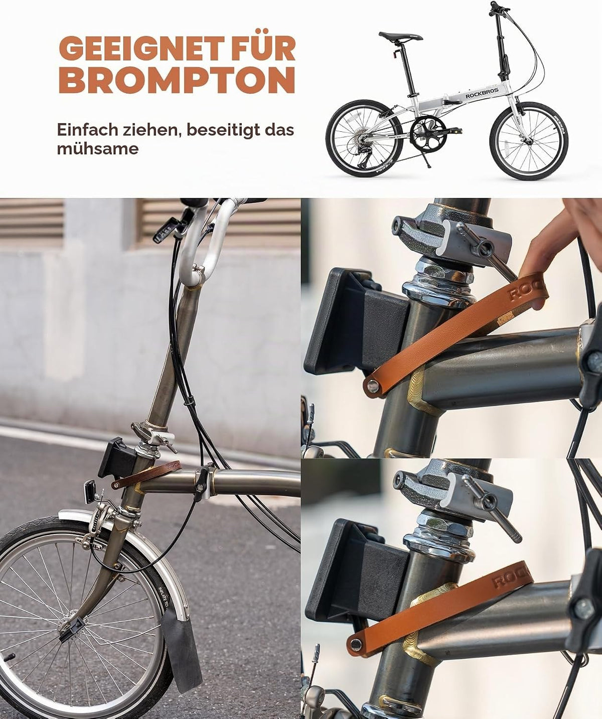 ROCKBROS Schnellverschluss für Brompton, Befestigungsriemen aus Leder