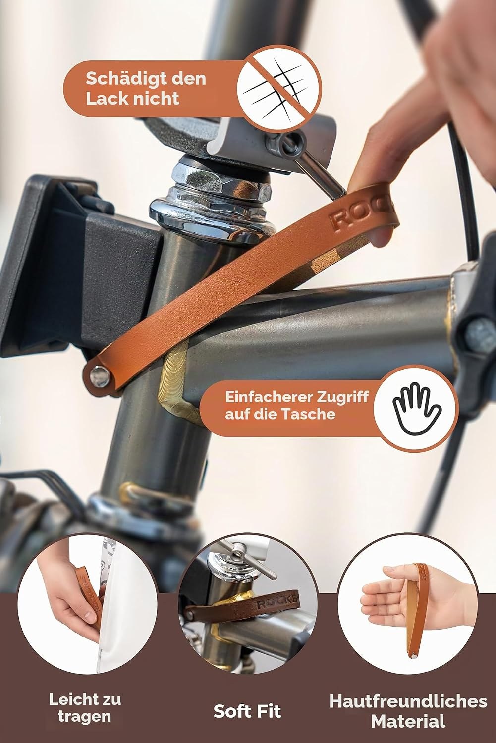 ROCKBROS Schnellverschluss für Brompton, Befestigungsriemen aus Leder