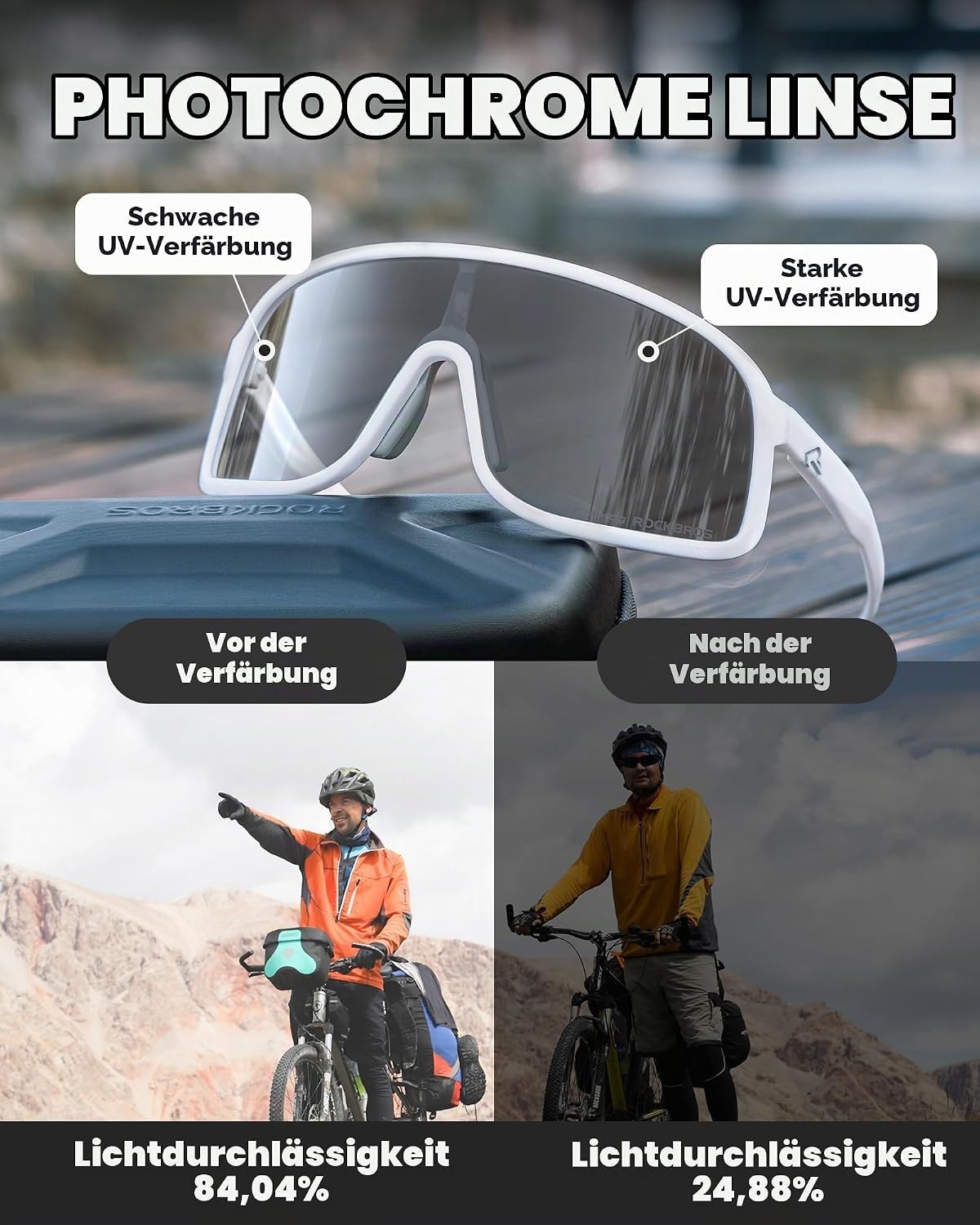 ROCKBROS Fahrradbrille Photochromatisch Cycling Glasses Fahrradbrille Outdoor