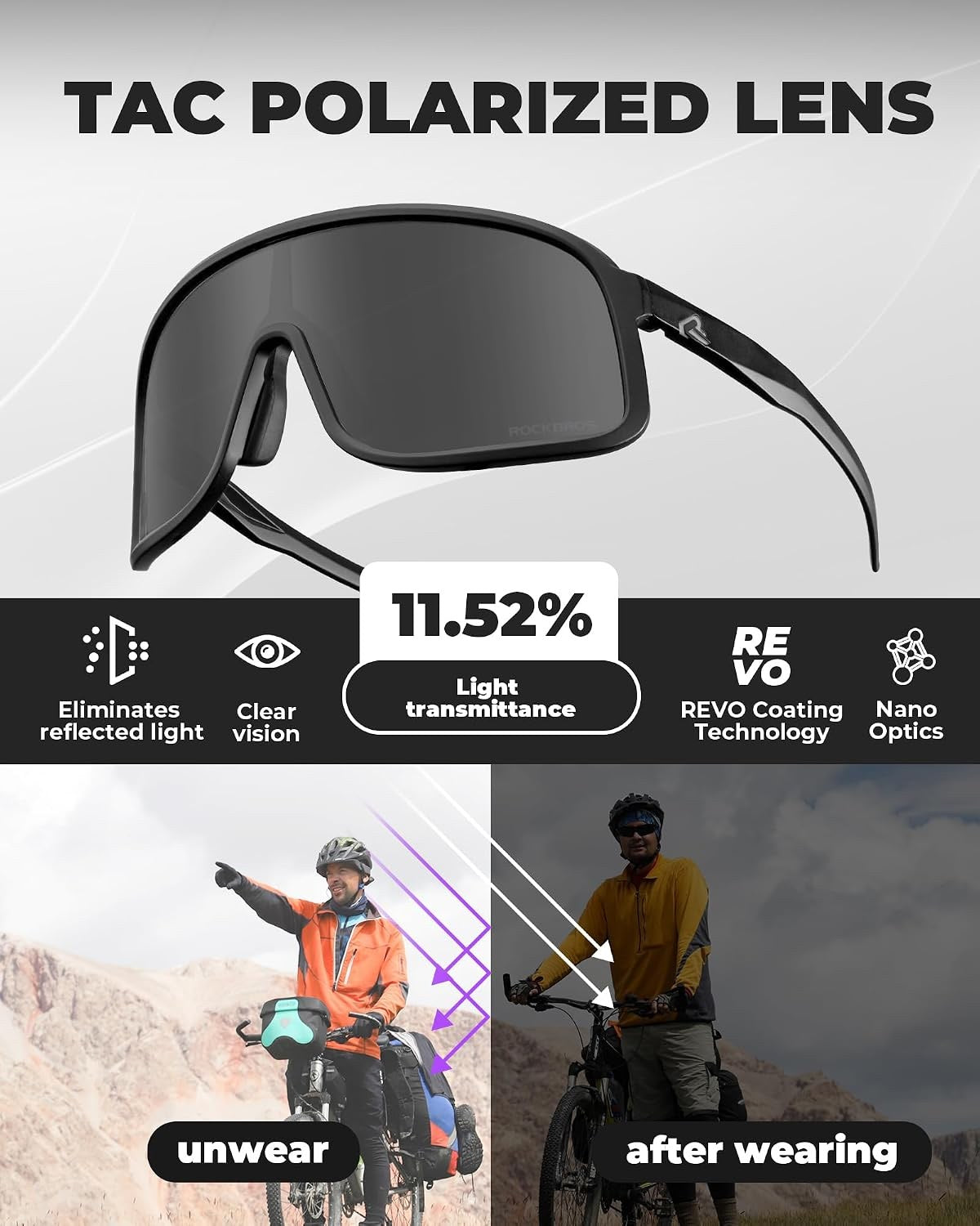ROCKBROS Fahrradbrille Polarisiert Outdoor Cycling Glasses Fahrradbrille MTB