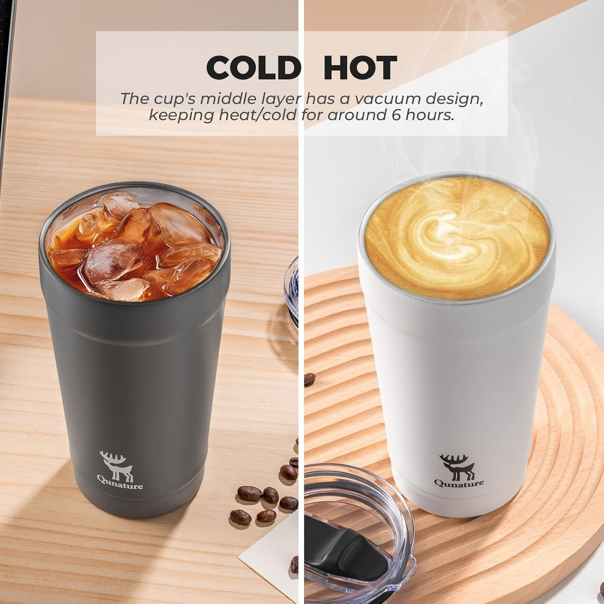 Qunature Thermoflasche Kaffeebecher 480ml aus 304 Edelstahl