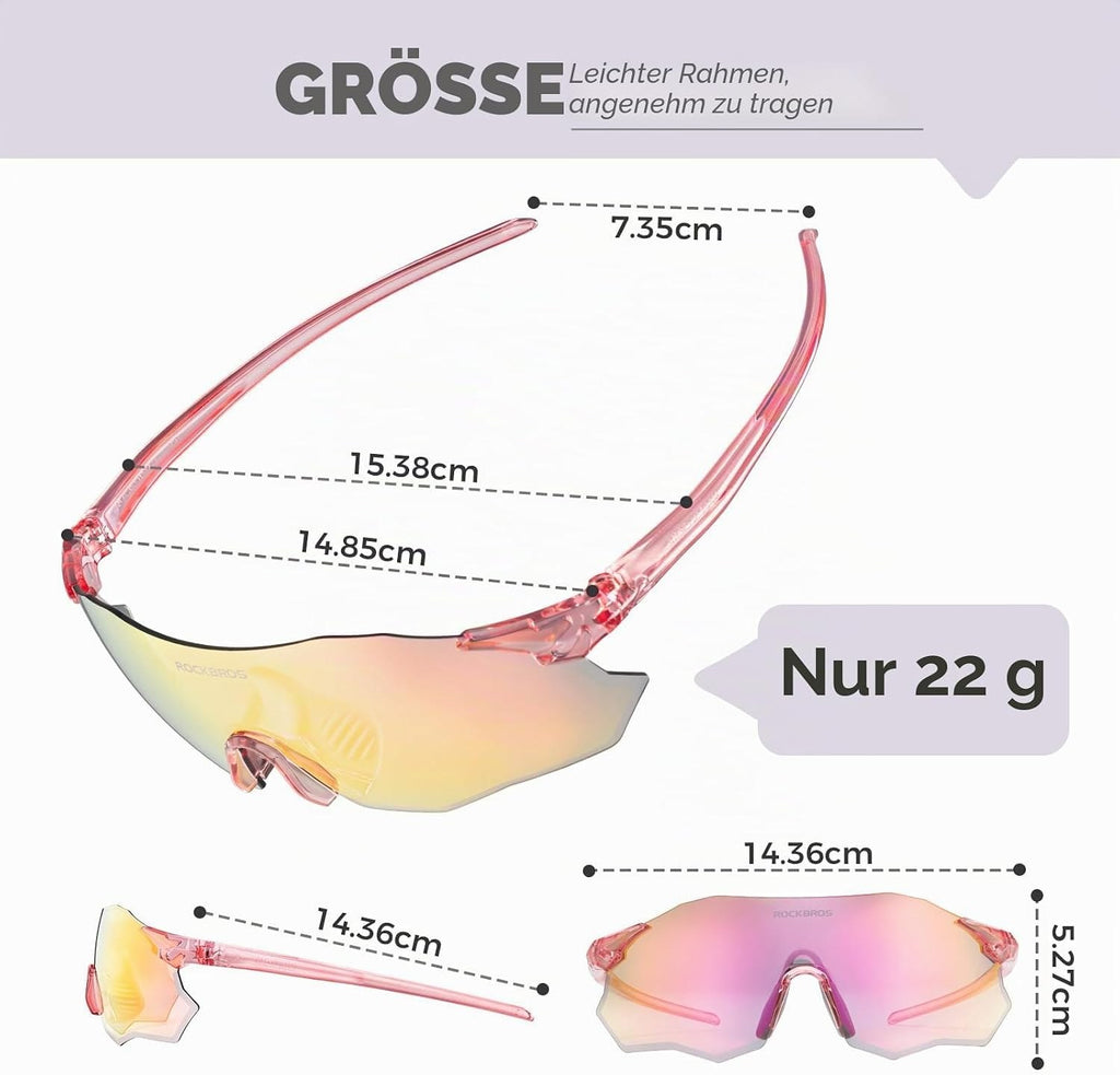 ROCKBROS Fahrradbrille Sportsonnenbrille Photochrom Rennradbrille Rahmenlose