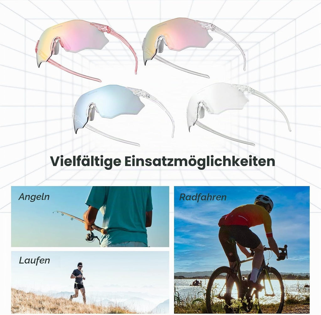 ROCKBROS Fahrradbrille Sportsonnenbrille Photochrom Rennradbrille Rahmenlose