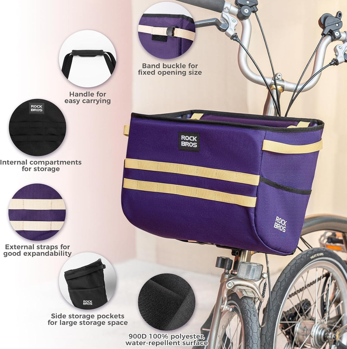 ROCKBROS Fahrradlenkertasche für Brompton Faltradkorbtasche Front Fahrrad