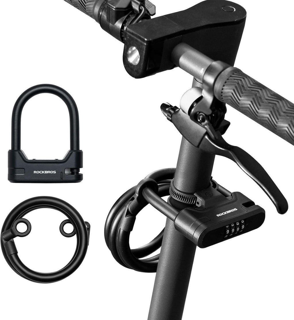 ROCKBROS Fahrradschloss Bügelschloss mit Kabel, 11 mm, 1,1 m, 4-Stellig