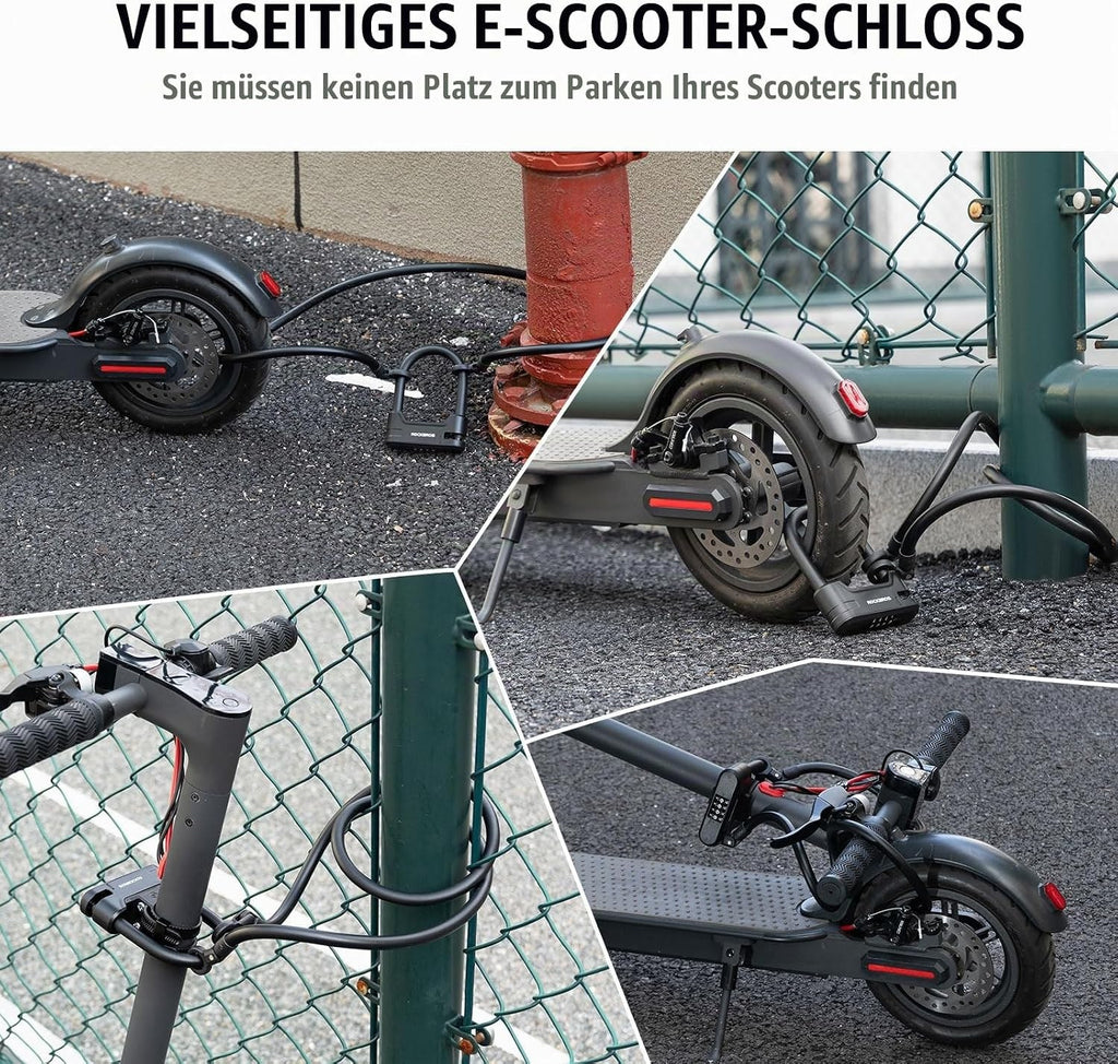 ROCKBROS Fahrradschloss Bügelschloss mit Kabel, 11 mm, 1,1 m, 4-Stellig