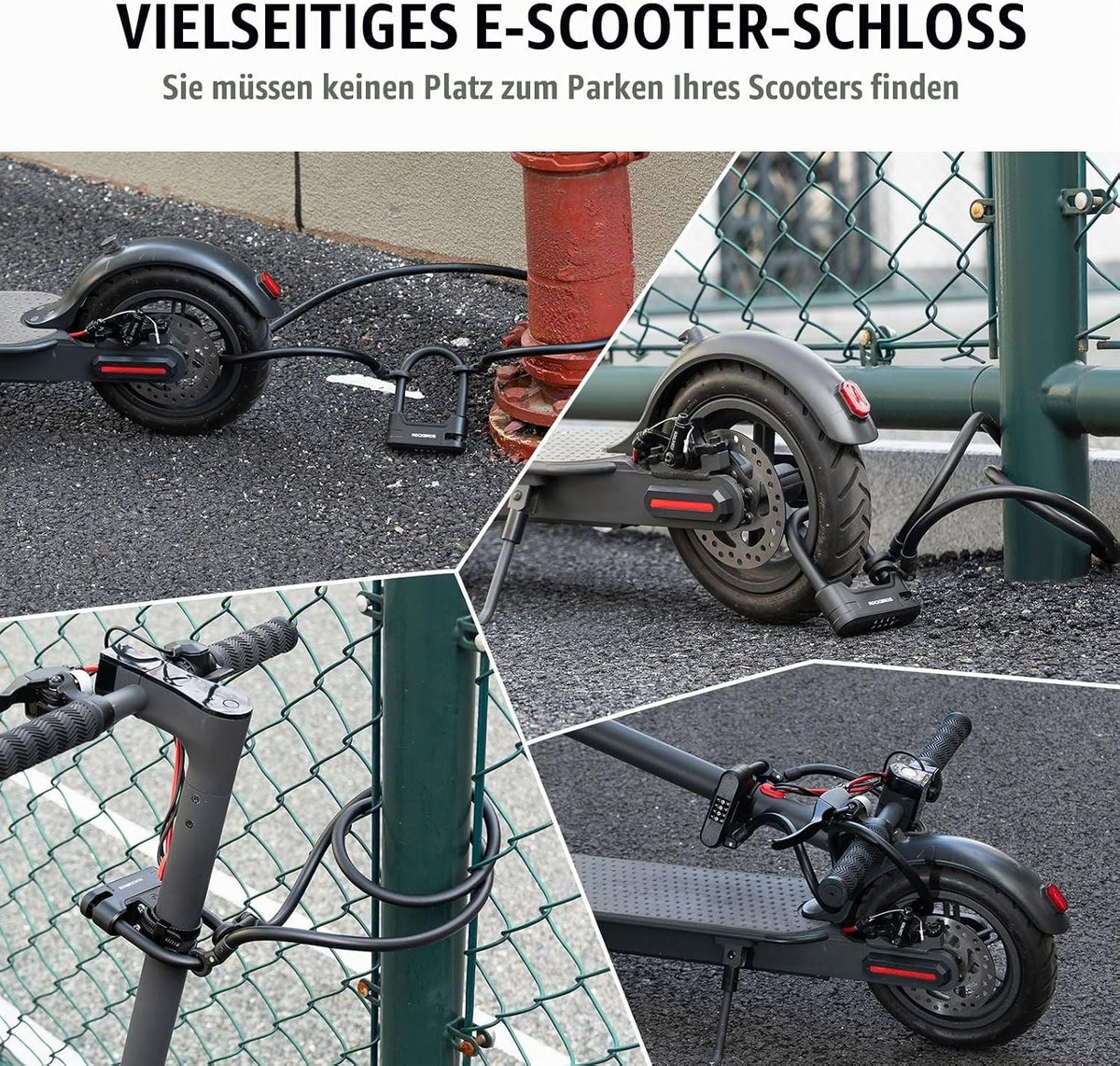 ROCKBROS Fahrradschloss Bügelschloss mit Kabel, 11 mm, 1,1 m, 4-Stellig