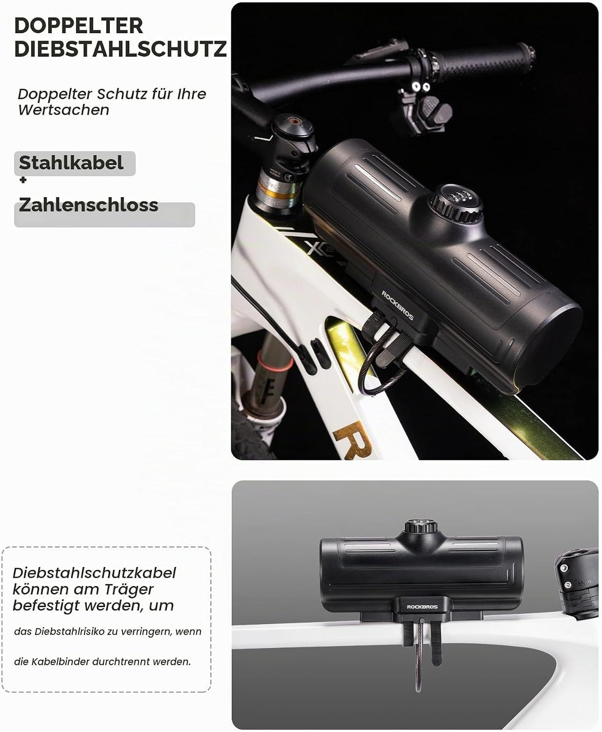 ROCKBROS Rahmentasche Fahrrad Oberrohrtasche mit Zahlenschloss