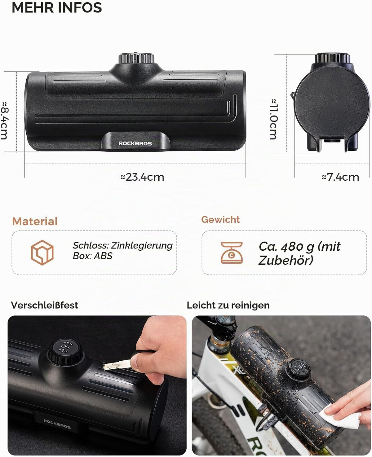 ROCKBROS Rahmentasche Fahrrad Oberrohrtasche mit Zahlenschloss