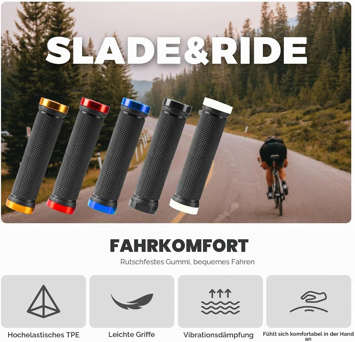ROCKBROS Fahrradgriffe aus Gummi 22,2 mm Lock-On mit Doppelklemmung