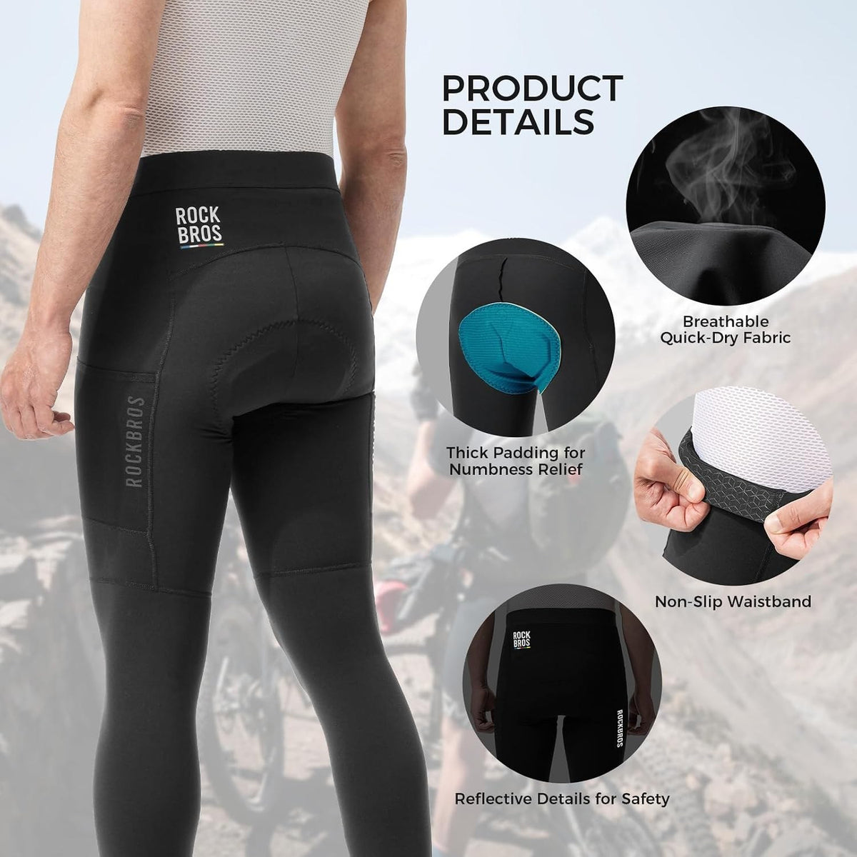 ROCKBROS Road to Sky Herren Radlerhose Lange Fahrradhose, Gepolstert