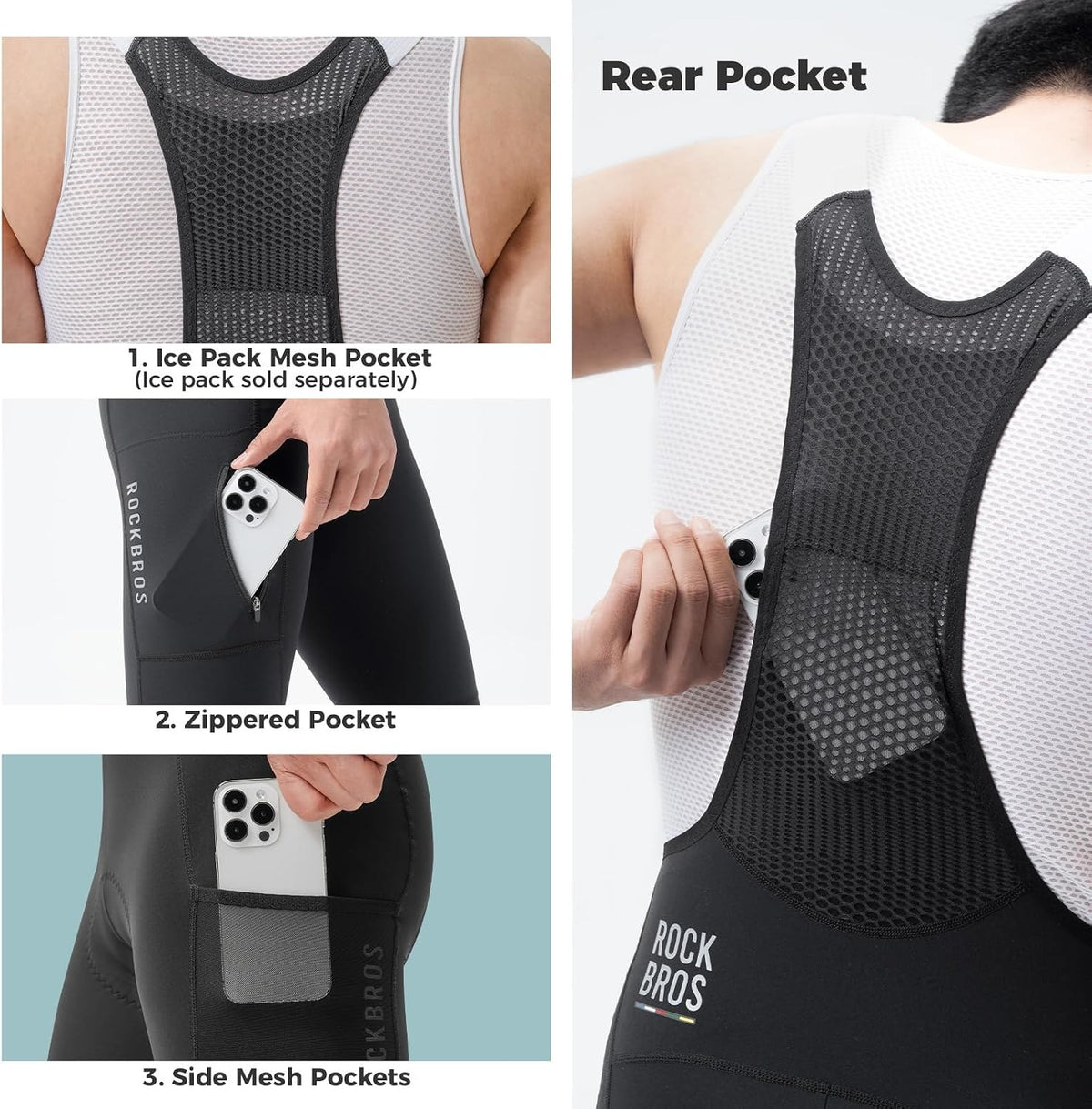 ROCKBROS Road to Sky Herren Fahrrad Trägerhose Lang, Bib Radhose, Träger