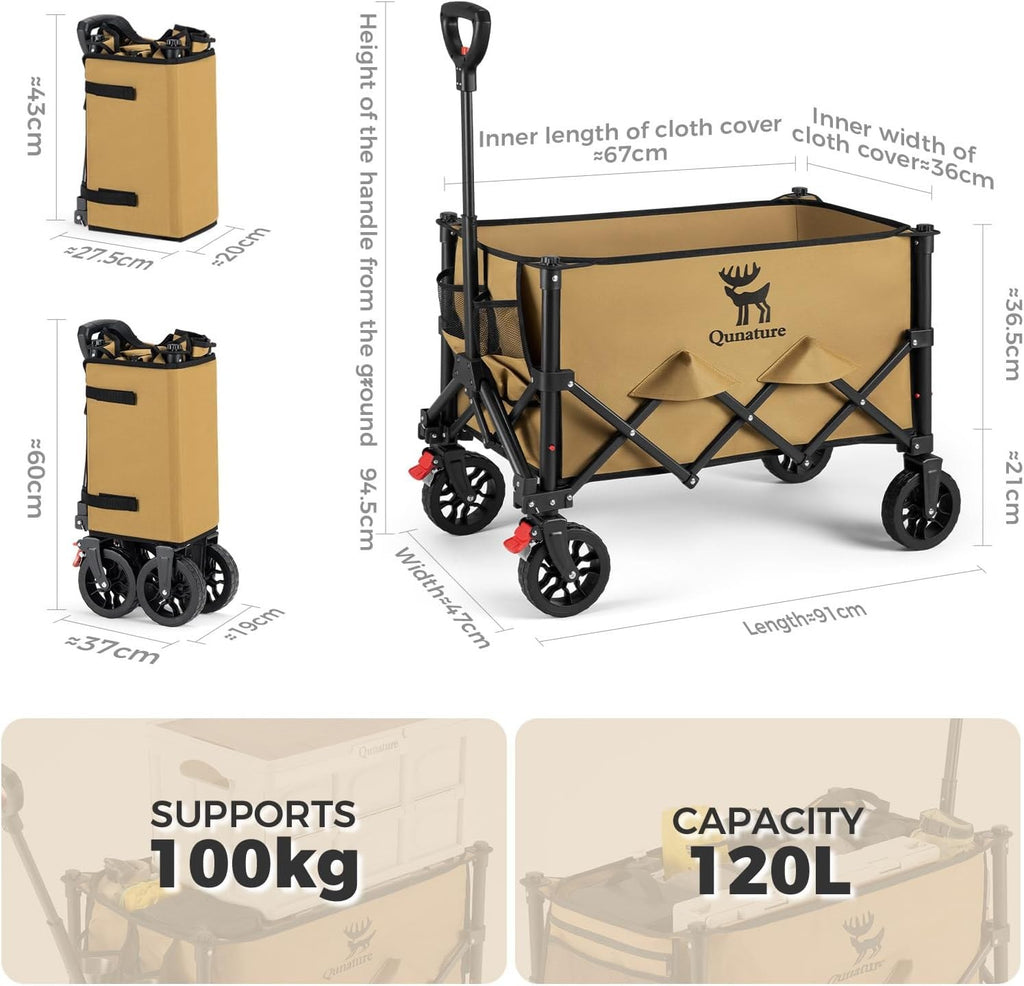 Qunature Faltbarer Campingwagen Bollerwagen mit Bremse,120L
