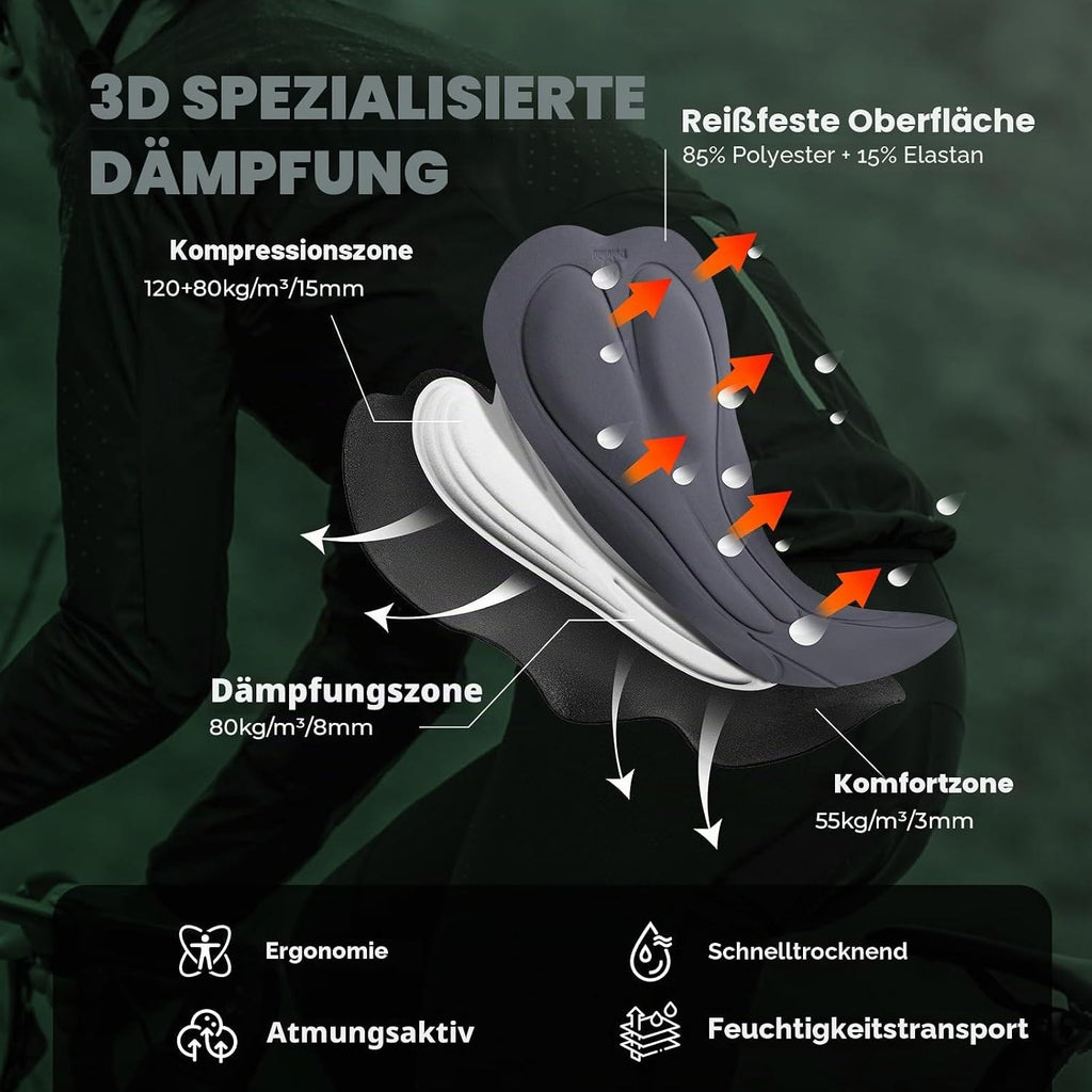 ROCKBROS Radlerhose mit Träger Gepolstert, Bib Shorts Herren, Fahrradhose Black