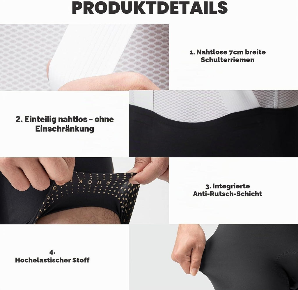 ROCKBROS Radlerhose mit Träger Gepolstert, Bib Shorts Herren, Fahrradhose Grey