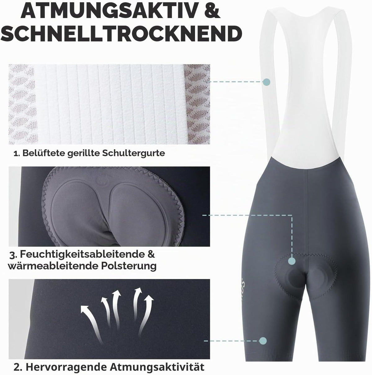 ROCKBROS Radlerhose mit Träger Gepolstert, Bib Shorts Herren, Fahrradhose Brown