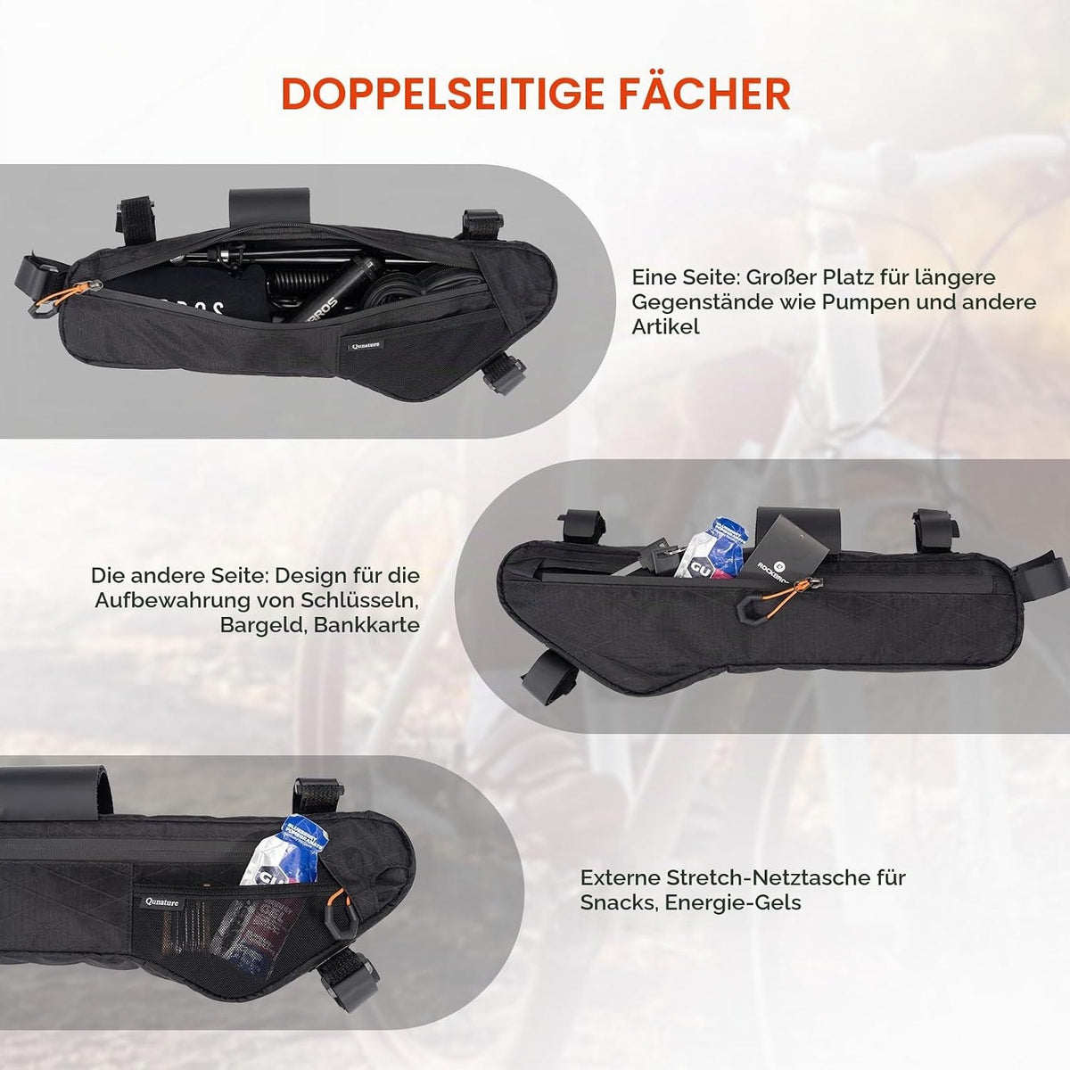 Qunature Bikepacking Rahmentasche Fahrradtasche Gravelbike Kompatibel mit Trinkblase (30180027001)