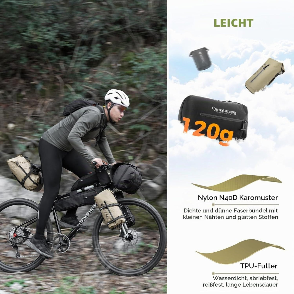 Qunature wasserdichte Fahrradtasche, Bikepacking Dry Bag 12L