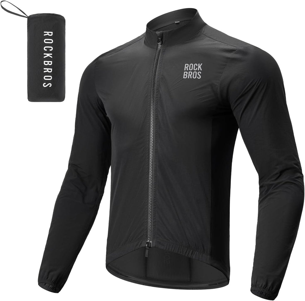ROCKBROS Fahrradjacke Windjacke Herren, Ultraleichte Radsportjacke Black