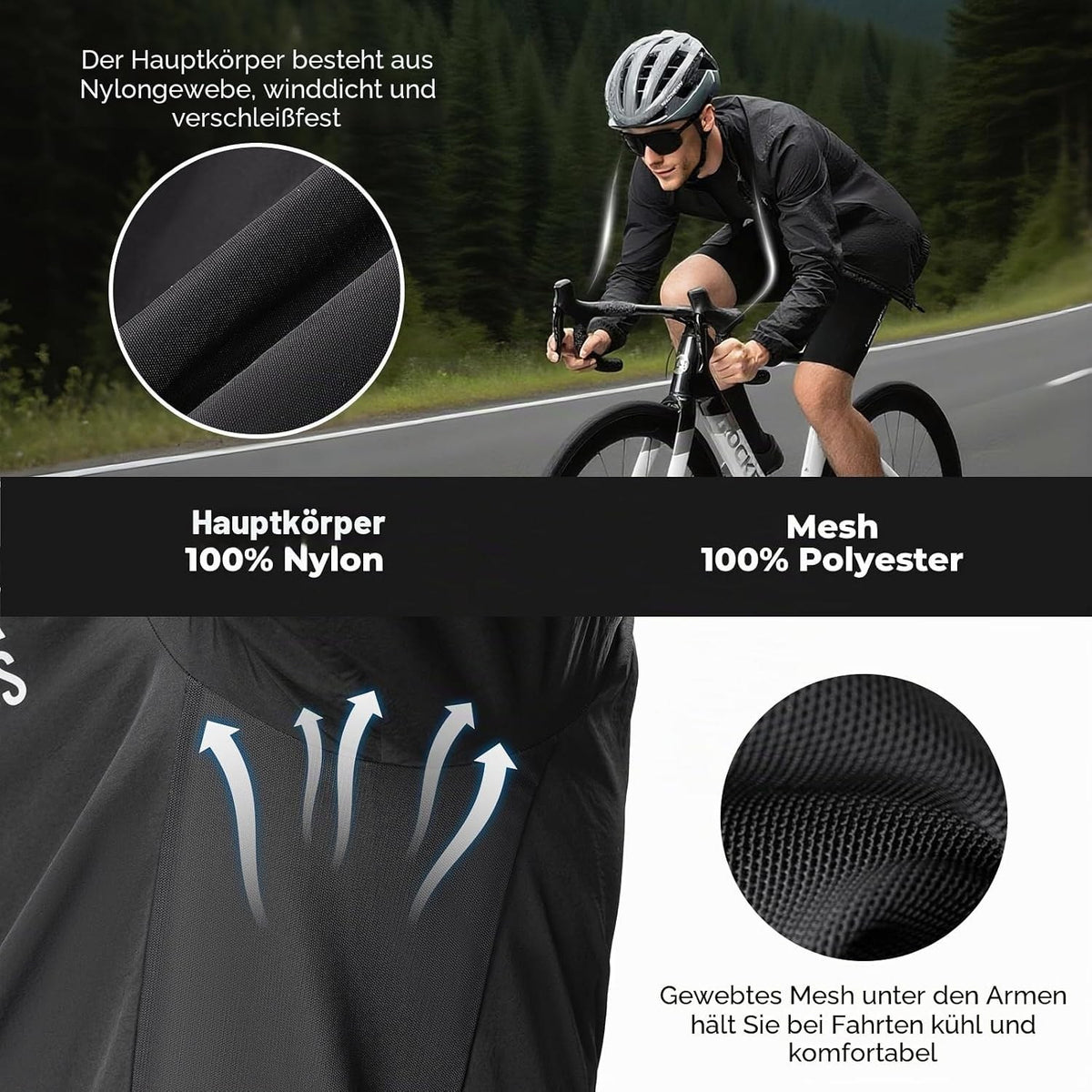 ROCKBROS Fahrradjacke Windjacke Herren, Ultraleichte Radsportjacke Black