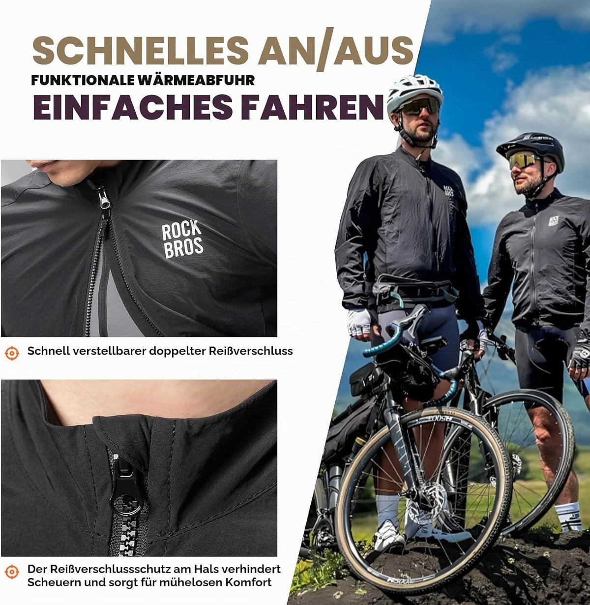 ROCKBROS Fahrradjacke Windjacke Herren, Ultraleichte Radsportjacke Black