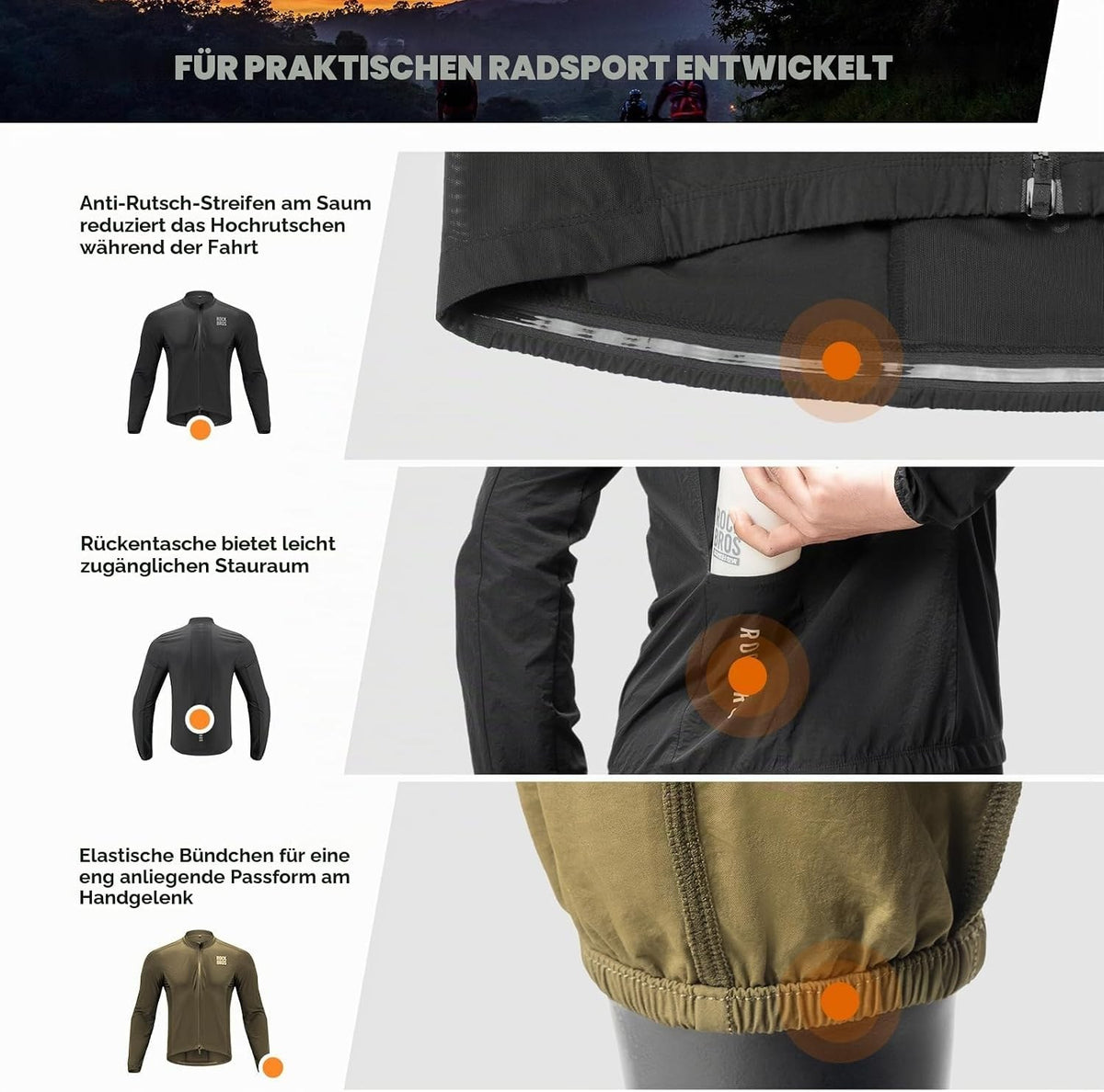 ROCKBROS Fahrradjacke Windjacke Herren, Ultraleichte Radsportjacke Black