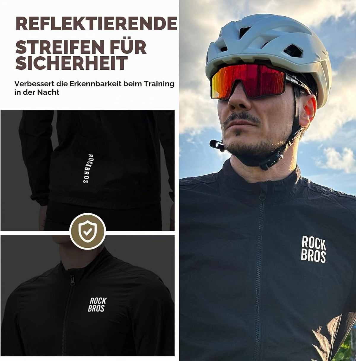 ROCKBROS Fahrradjacke Windjacke Herren, Ultraleichte Radsportjacke Black